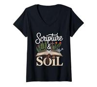 Womens Scripture and Soil Christian Homeschool Mom Gardening V-Neck T-Shirt