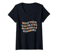 Womens Scripture Saltwater Seashells Sunshine Christian Retreat God V-Neck T-Shirt