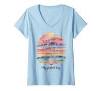 Womens Scripture Saltwater Seashells Sunshine My Perfect Day Retro V-Neck T-Shirt