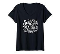 Women's Scrooge and Marley London, England White Print V-Neck T-Shirt