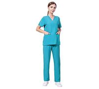 Women's Scrub Set,Summer V-neck Doctors Scrubs Top Short Sleeve and Pants Thin Medical Doctor Uniform Quick Dry Pet Hospital Spa Beauty Wear