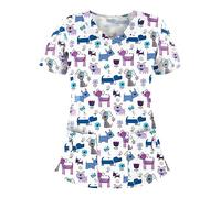 Womens Scrub Top Beauty Tunic Cat Grooming 2024 New Health Care Classic Fit Ladies Scrub Top Womens Scrub Top Beauty Salon Health Care Costumes Wrap Mock Beauty Tunic with Pockets Purple