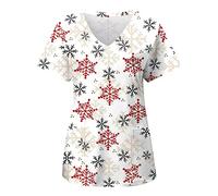 Womens Scrub Top Doctors Hospital Uniform Work Tunics Classic Fit Cute Print Health Care Workers Scrub Tops Dog Grooming Cat Grooming Santa Claus Uniform Santa Print for Career Day