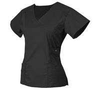 Womens Scrub Top Doctors Hospital Work Tops Beauty Salon Solid Color Nurses Top Spa Nail Salons Beauty Tunics for Women UK Work Tops Workwear Work Tunics Mock Wrap Utility Shirt Carers Uniform Black