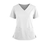 Women's Scrub Top Minimalist V Neck Short Sleeved Workwear | Solid Color Lightweight Scrubs,Nursing Tops Side Panels for Slim Fit with Pockets