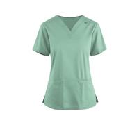 Womens Scrub Top - Solid Color Care Uniform for Housekeeping, Spa, Nail Salons & Hospital Work Wear - Green