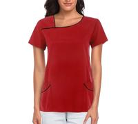 Women's Scrub Top Tunic - Stretch Short Sleeve Medical Surgical Scrub Tops, Medical Clinic Workwear for Nurses Dentists Vets, Beauty Therapist Attire & Dog Grooming Workwear (A-10, XL)