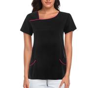 Women's Scrub Top Tunic - Stretch Short Sleeve Medical Surgical Scrub Tops, Medical Clinic Workwear for Nurses Dentists Vets, Beauty Therapist Attire & Dog Grooming Workwear (A-6, M)