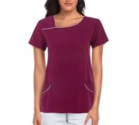 Women's Scrub Top Tunic - Stretch Short Sleeve Medical Surgical Scrub Tops, Medical Clinic Workwear for Nurses Dentists Vets, Beauty Therapist Attire & Dog Grooming Workwear (A-2, L)