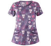 Women's Scrub Top Tunic - Stretch Short Sleeve Medical Surgical Scrub Tops, Medical Clinic Workwear for Nurses Dentists Vets, Beauty Therapist Attire & Dog Grooming Workwear (B-2, XL)