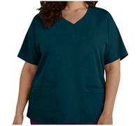 Women's Scrub Tops Plus Size Tops for Women Soft Stretch V-Neck Top with Multiple Patch Pockets Medical Comfy Solid Uniforms Shirt V-Neck Scrubs Short Sleeve Medical Uniform