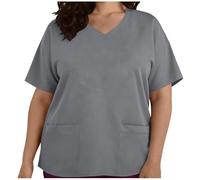 Women's Scrub Tops Plus Size Tops for Women Soft Stretch V-Neck Top with Multiple Patch Pockets Medical Comfy Solid Uniforms Shirt V-Neck Scrubs Short Sleeve Medical Uniform