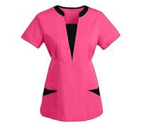 Womens Scrub Tops V Neck - Health Care Work Clothes for UK Nurses, Beauty Care Top, Surgical Gown Top, Masseuse Uniform (D3 Hot Pink, XL)
