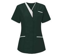 Womens Scrub Tops V Neck - Health Care Work Clothes for UK Nurses, Beauty Care Top, Surgical Gown Top, Masseuse Uniform (Green, S)
