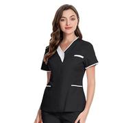 Womens Scrub Tops V Neck T Shirts for Women UK Nurses Uniform Sleeve Blouse Tunic Tops Carers Uniform Tunic Halloween Cosplay Clinic Maid Protective Breast Cancer T Shirts