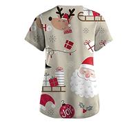 Womens Scrub Tops V Neck T Shirts for Women UK Nurses Uniform Sleeve Blouse Tunic Tops Carers Uniform Tunic Halloween Cosplay Clinic Maid Protective Breast Cancer T Shirts
