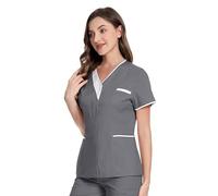 Womens Scrub Tops V Neck T Shirts for Women UK Nurses Uniform Sleeve Blouse Tunic Tops Carers Uniform Tunic Halloween Cosplay Clinic Maid Protective Breast Cancer T Shirts