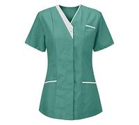 Womens Scrub Tops V Neck T Shirts for Women UK Nurses Uniform Sleeve Blouse Tunic Tops Carers Uniform Tunic Halloween Cosplay Clinic Maid Protective Breast Cancer T Shirts