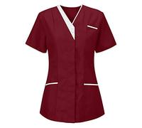 Womens Scrub Tops V Neck T Shirts for Women UK Nurses Uniform Sleeve Blouse Tunic Tops Carers Uniform Tunic Halloween Cosplay Clinic Maid Protective Breast Cancer T Shirts