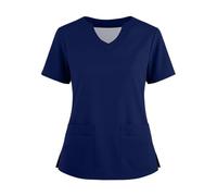 Womens Scrub Tunic Top with Pockets Smart Scrubs Tops for Women UK Professional Lightweight Solid Color V Neck Short Sleeve Shirt Nurse (Navy, 5XL)