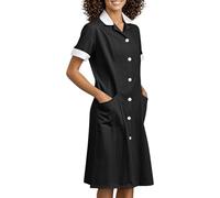 Women's Scrubs Dress Notch Lapel Button Front Nursing Workwear Casual Housekeeping Mini Short Dresses with Pockets Ladies Dresses