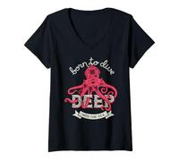 Women's Scuba Born to Dive Deep Into The Sea Octopus Diver Helmet V-Neck T-Shirt