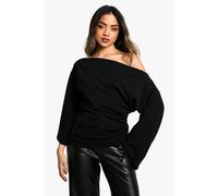 Womens Scuba Crepe Off Shoulder Wide Sleeve Blouse - Black - 12, Black
