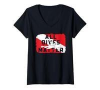 Women's Scuba Diver Down Flag All Dives Matter Diving Graphic V-Neck T-Shirt