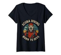 Women's Scuba Diving Vintage Born to Dive Diver Retro V-Neck T-Shirt