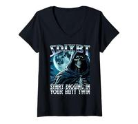 Womens SDIYBT Start Digging in Your Butt Twin Meme 2025 Skeleton V-Neck T-Shirt