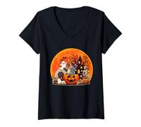 Womens Sea Lion Cosplay Witch Inside Carved Pumpkins Halloween Moon V-Neck T-Shirt