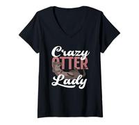 Womens Sea Otter Crazy Otter Lady Animal Love V-Neck T-Shirt