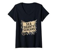 Womens Sea Shanty Screams Tattered Sail V-Neck T-Shirt