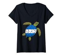 Women's Sea Turtle Honduras Flag Shell V-Neck T-Shirt