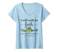 Womens Sea Turtle I Will Walk by Faith Not Sight When I Cannot See V-Neck T-Shirt