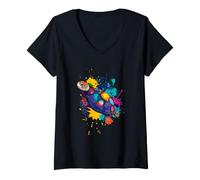 Women's Sea Turtle Mandala Colorful Ocean Wildlife Abstract Art V-Neck T-Shirt