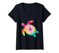 Women's Sea Turtle Tropical Mandala Watercolor Ocean Lover Art V-Neck T-Shirt