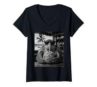 Women's Sea Turtle with Sunglasses and Coconut Drink V-Neck T-Shirt