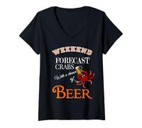 Women's Seafood Lovers Funny Weekend Forecast Crabs and Beer V-Neck T-Shirt