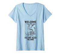 Womens Seagull on Skull - Hilton Head Island V-Neck T-Shirt