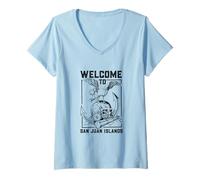 Womens Seagull on Skull - San Juan Islands V-Neck T-Shirt