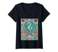 Women's Seahorse Tropical Scuba Diver Deco V-Neck T-Shirt