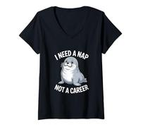Women's Seal I Need A Nap Not A Career Humor V-Neck T-Shirt