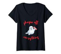 Women's Seal Off Everething Honor Finger Rebel Humor V-Neck T-Shirt