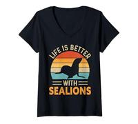 Womens Sealion Shirt - Life is Better with Sealions V-Neck T-Shirt