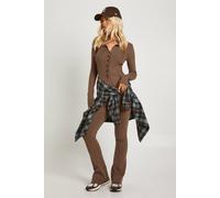 Womens Seam Detail Button Through Knitted Top And Flare Trouser Set - Brown - L, Brown