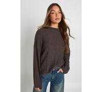 Womens Seam Detail High Neck Knitted Jumper - Brown - M, Brown