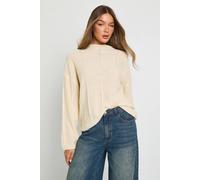 Womens Seam Detail High Neck Knitted Jumper - Cream - L, Cream
