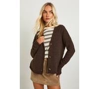 Womens Seam Detail V Neck Knitted Cardigan - Brown - M, Brown