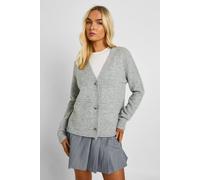 Womens Seam Detail V Neck Knitted Cardigan - Grey - M, Grey